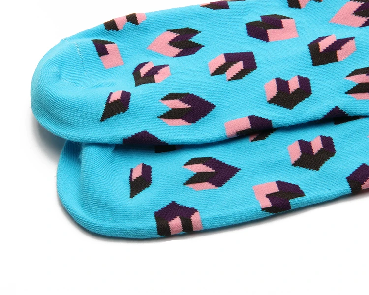 PEONFLY Autumn Winter Men Casual Colorful Geometric Square Balloon Wavy Stripes Pattern Fashion High Quality Cotton Happy Socks