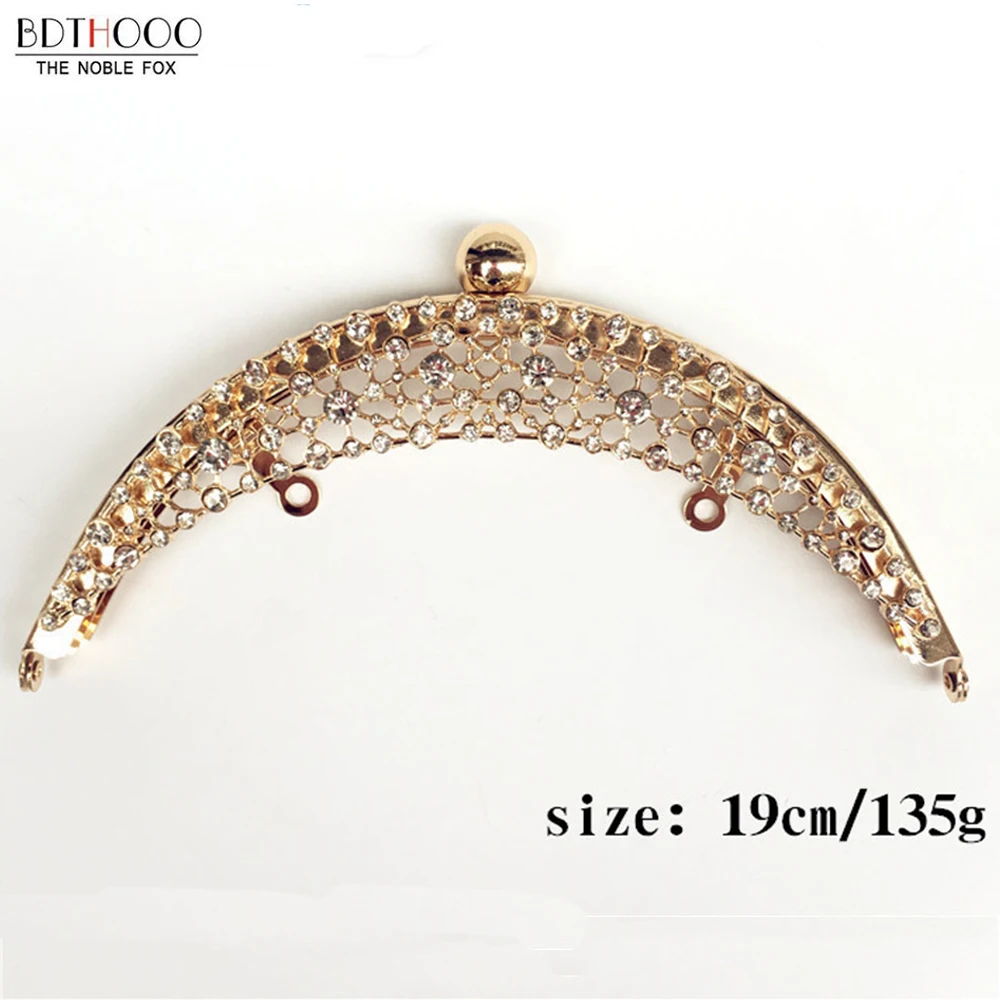 10pcs/Lot 19cm Metal Purse Frame With Diamond Bag Frame Handle DIY Kiss Clasp Lock for Clutch Handbag Women Bag Accessories Part