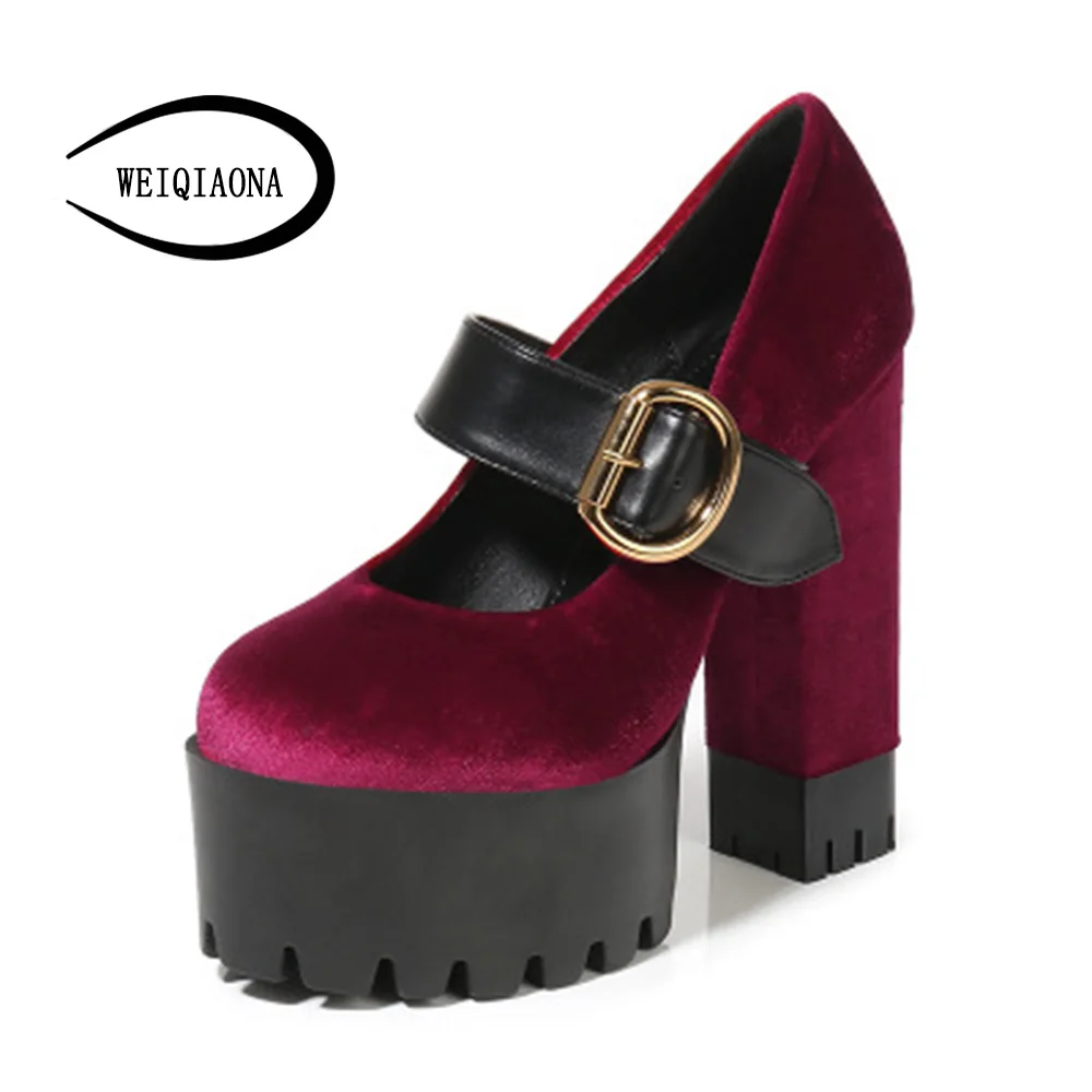 

WEIQIAONA 2019 New Women Shoes Casual Elegant Pumps Round Toe Super High Heels Ladies Shoes Wedding Shoes Dress Shoes Mary Jane
