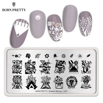

BORN PRETTY Nail Stamping Plates Western Memory Theme Image Mixed Pattern Design Stainless Steel Rectangle Nail Stamp Template