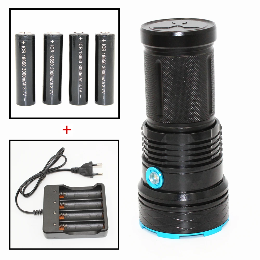 

12000 Lumen 12x XM-L T6 LED Flashlight Torch Outdoor Lamp White Light 4 x 18650 Rechargeable Battery with EU Charger