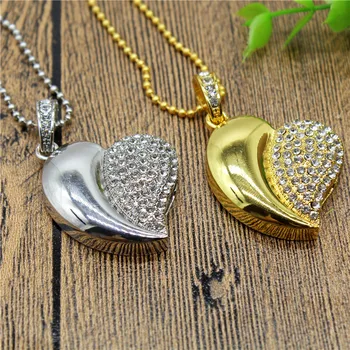 

metal Gold silver crystal love Heart 4GB 8GB 16GB USB Flash Drive precious stone 32GB pen drive