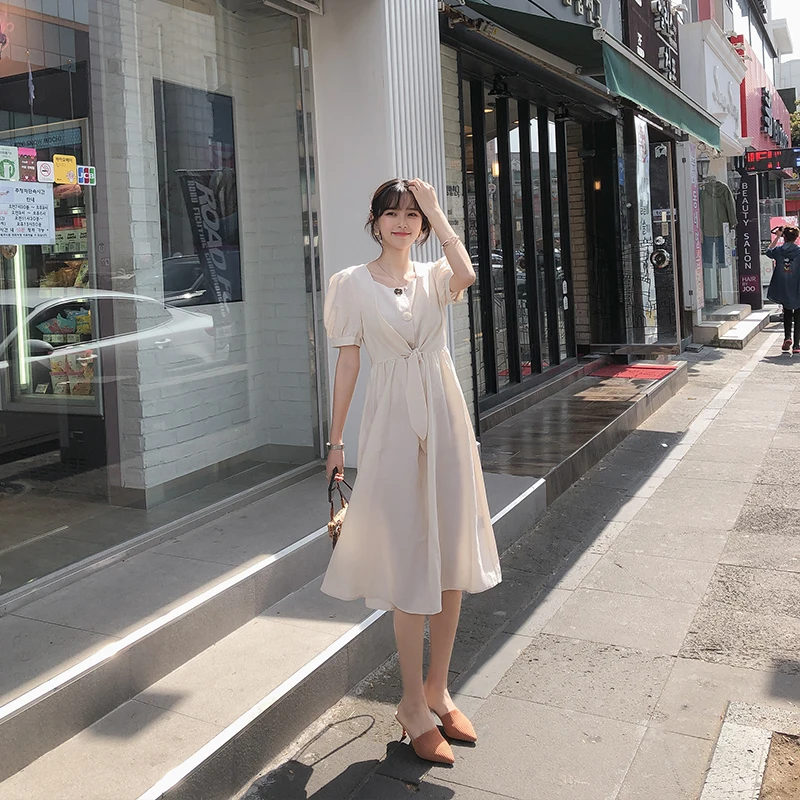 Mishow Летнее элегантное однотонное длинное винтажное платье в корейском стиле с квадратным вырезом и рукавами фанариками Повседневный стиль Новая коллекция материал полиэстер спандекс MX19B1379