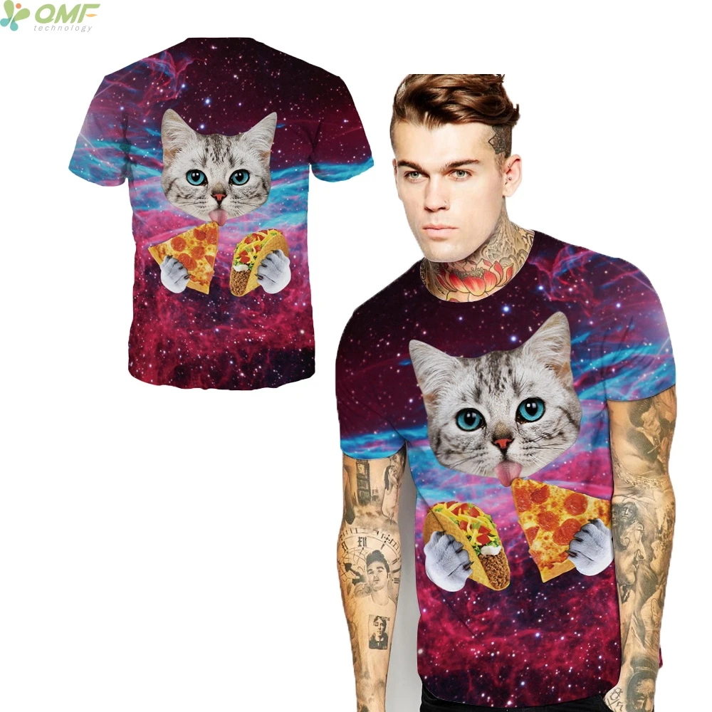 Novelty Space Cat Tacos And Pizza Tshirt Short Sleeve Slim Fit Couples