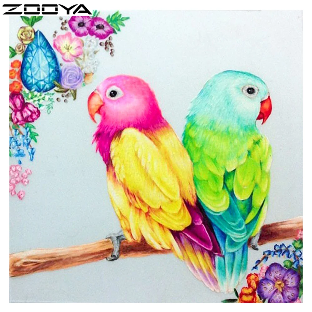 ZOOYA 5D DIY Алмазная картина Кристалл Вышивка крестом животное два попугая вышивка