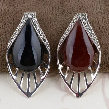 

FNJ 925 Silver Pendant New Fashion Black Red Stone Pure S925 Solid Thai Silver Pendants for Women Men Jewelry Making