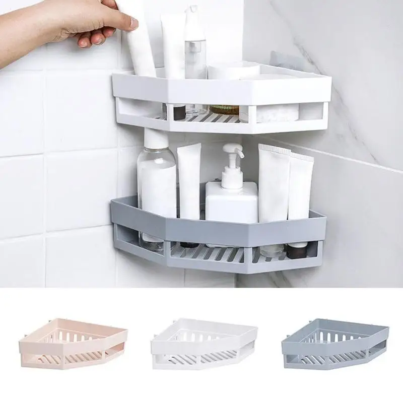 

1pc Bathroom Storage Rack Container Organizer Multifuntion Corner Sucker Drain Shelf Kitchen Storage Holder Home Shelving Rack