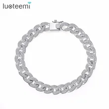 LUOTEEMI AAA Cubic Zirconia Paved Delicate Hip Hop Curb Cuban Link Chain Bracelet For Women Luxury Exquisite Party Jewelry Gifts LUOTEEMI AAA Cubic Zirconia Paved Delicate Hip Hop Curb Cuban Link Chain Bracelet For Women Luxury Exquisite Party Jewelry Gifts