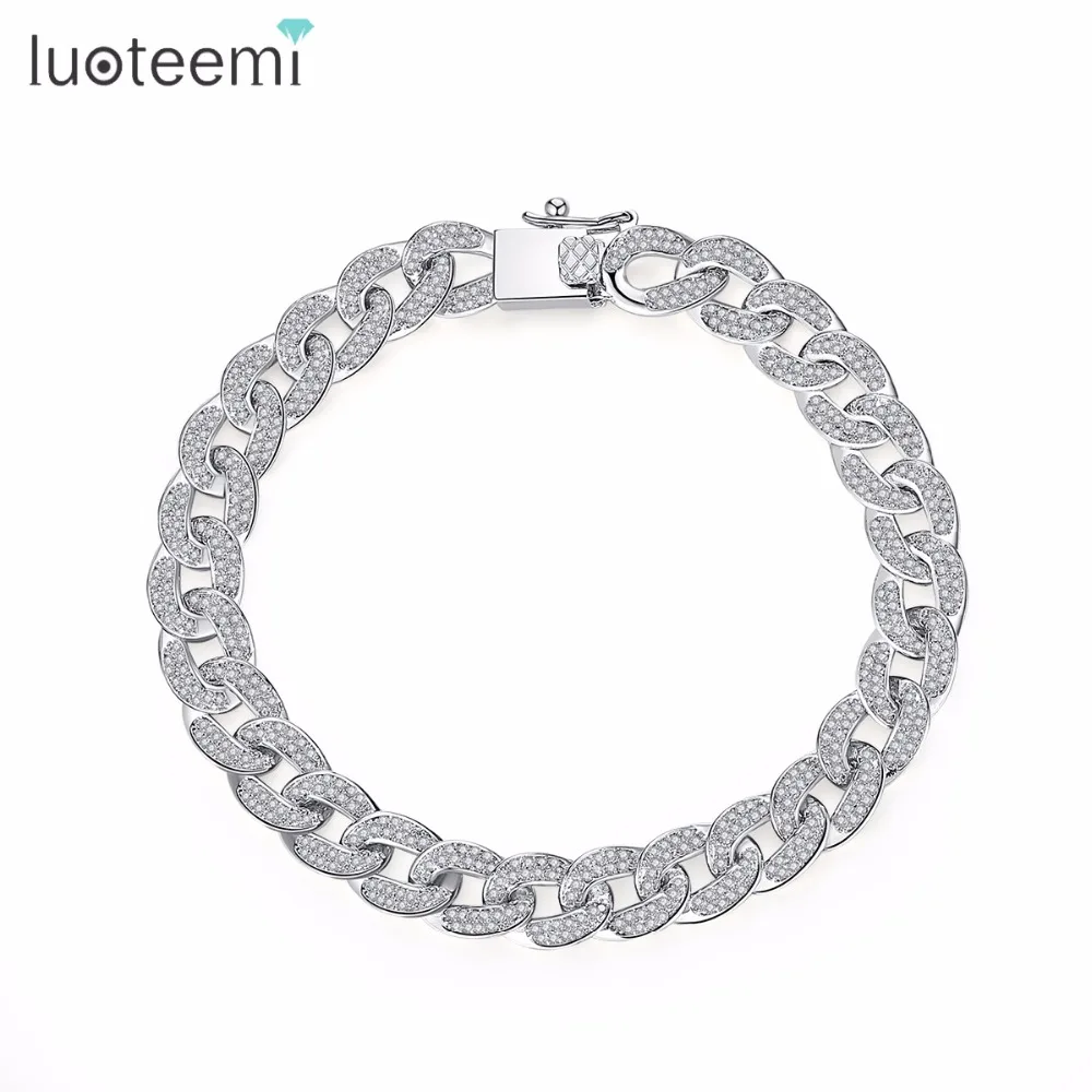 LUOTEEMI AAA Cubic Zirconia Paved Delicate Hip Hop Curb Cuban Link Chain Bracelet For Women Luxury Exquisite Party Jewelry Gifts