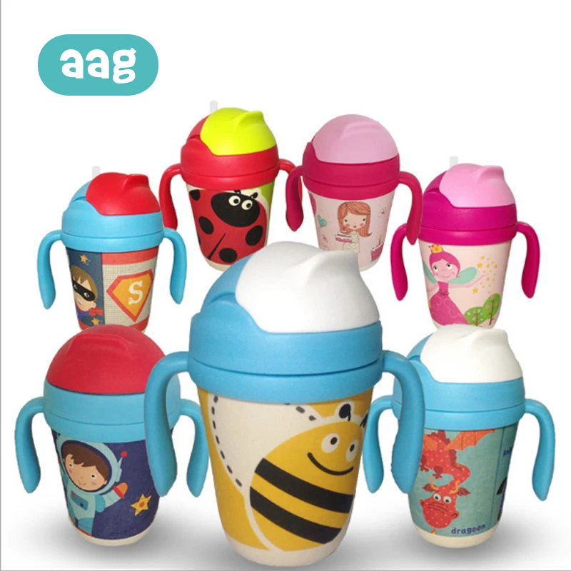 

AAG 300ML Baby Drinkbeker Bottle Baby Water Bottle Infant Training Natural Bamboo Fiber Cup With Straw Child Feeding Cup 30