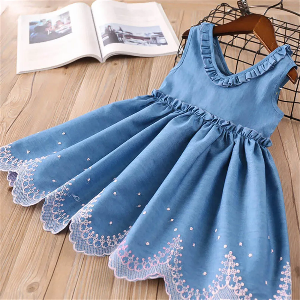 

2019 Girls Denim Dress Children Clothing Summer Full Casual Baby Girls Dresses Butterfly Embroidery Dress Kids Clothes Vestidos