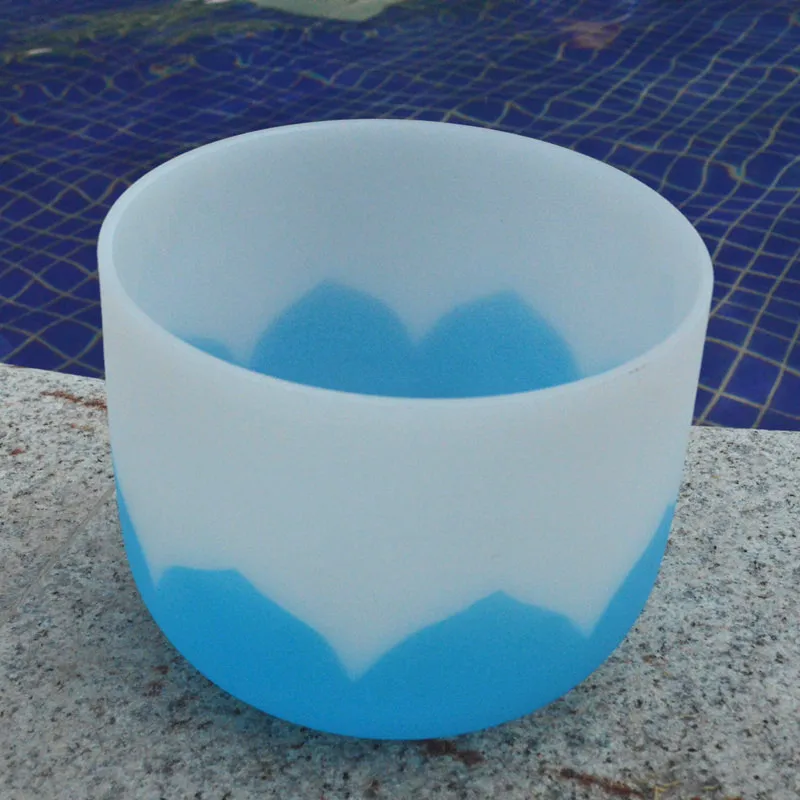 

HF 14 inches Frosted Crystal Singing Bowl WithChakra Symbol And Color Lotus CDEFGABC#