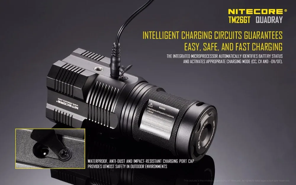 Перезаряжаемый фонарик NITECORE TM26GT 4* CREE XP-L HI V3 светодиодный Макс. Дальность луча 704 лм+ 18650 3500 мАч литий-ионные аккумуляторы