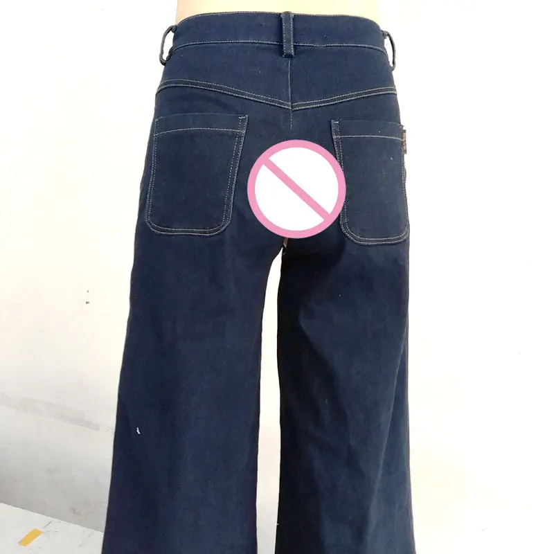 Женские сексуальные модные джинсы на молнии с открытым шаговым швом, винтажные свободные джинсы с высокой талией, тонкие джинсовые штаны размера плюс F89