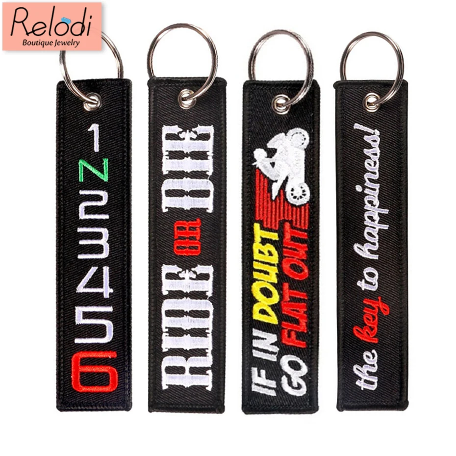 

New Fashion Embroidery Key Chain The Key To Happiness Ride Or Die for Car & Motorcycle Keychain Luggage Tags Men Trinkets SP1500