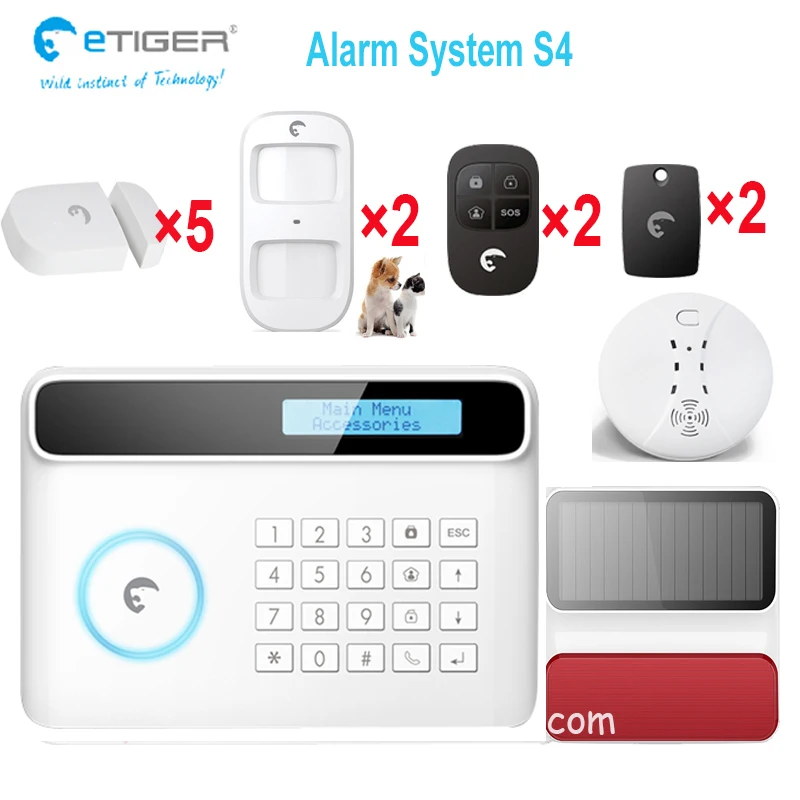 Etiger solar power siren ES-S8A set SMS gsm intrusion alarm system 10-languages menu