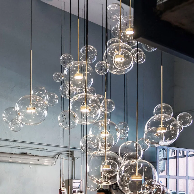 Modern Creative Glass Bubble Pendant Light Contemporary Hanging Clear Glass Bubble LED Pendant Lamp Indoor Lighting Fixture Suspension Pendant Light  (1)