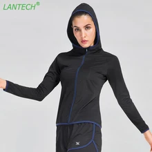 LANTECH женский свитер с капюшоном для бега, куртка, облегающая Спортивная одежда на молнии для йоги, фитнеса, тренажерного зала, одежда с капюшоном, топы