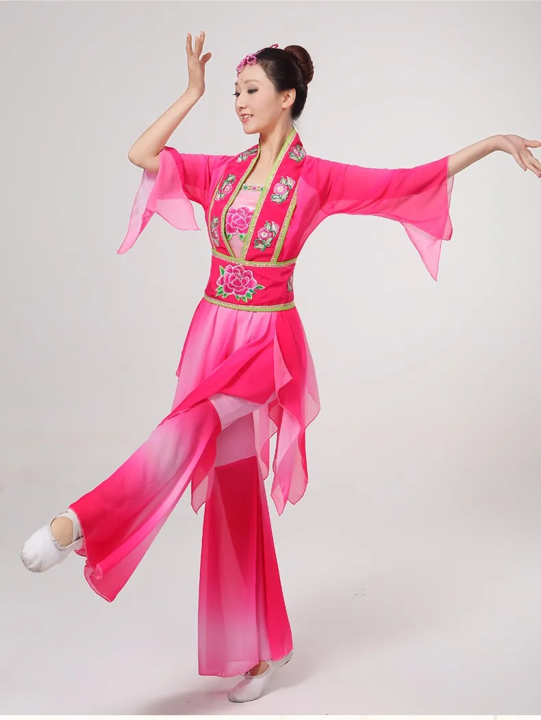 (0148) Китайская традиционная Танцы костюмы Yangko Розовая фея костюмы женский чернила тонкие поэтический ханьфу для выступления одежда