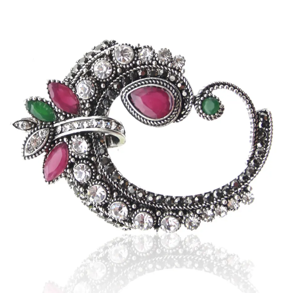 

Vintage Women Antique Silver Color Brooch Pins Turkish Resin Rhinestone Jewelry Pin Flower Gypsy Ethnic Brooches Broches Gift