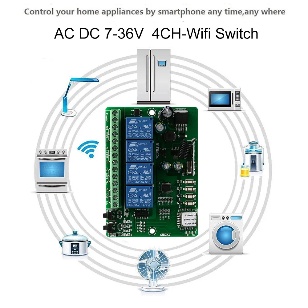 AC DC7V 36V 4CH реле дистанционный переключатель Wi Fi Беспроводной Универсальный
