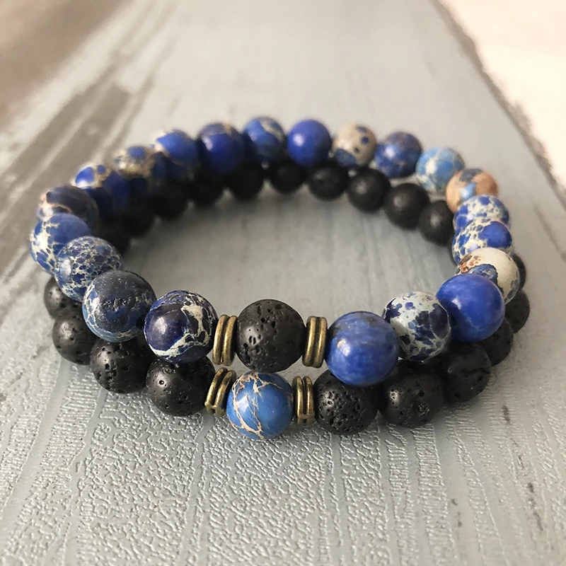 

Essential Oil diffuser Wrists Set of 2 Stone Bracelet For Couples Stacking Mala Bracelet for Men Rock Lava Bracelet sets
