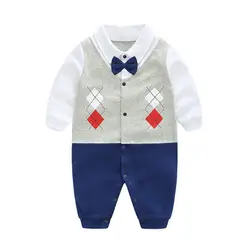 Одежда для маленьких мальчиков от 0 до 12 месяцев, комбинезон для новорожденных, красивый комплект одежды джентльмена, галстук-бабочка