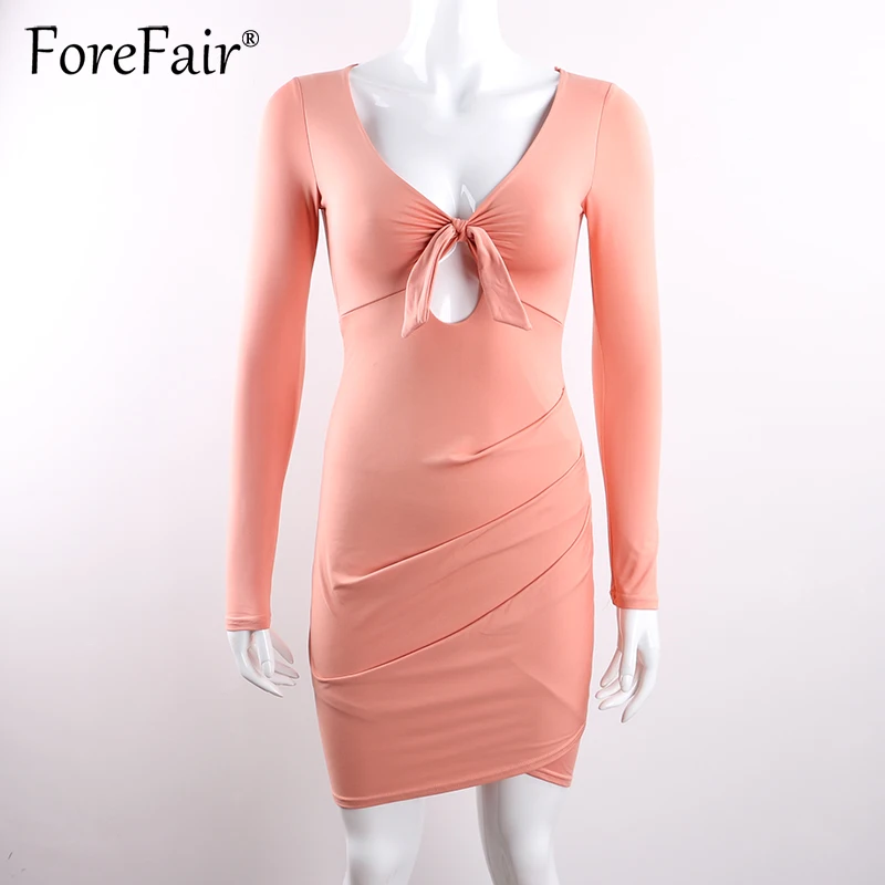 Сексуальное облегающее платье Forefair с бантом и V образным вырезом женская одежда