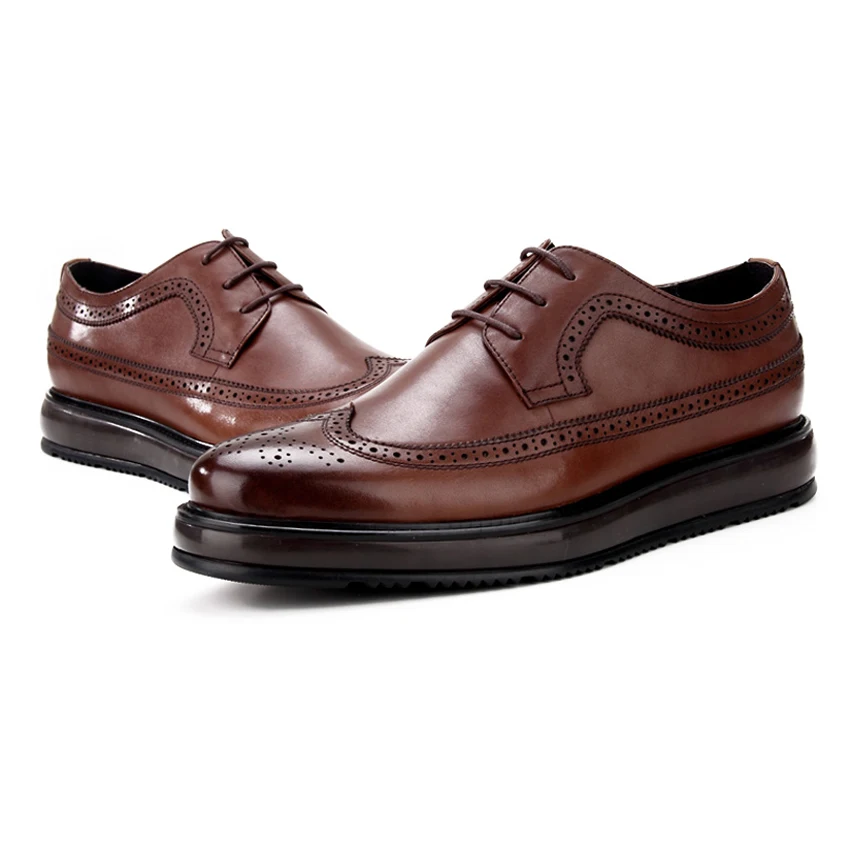 Винтажные мужские оксфорды из натуральной кожи Wingtip деловые туфли с круглым