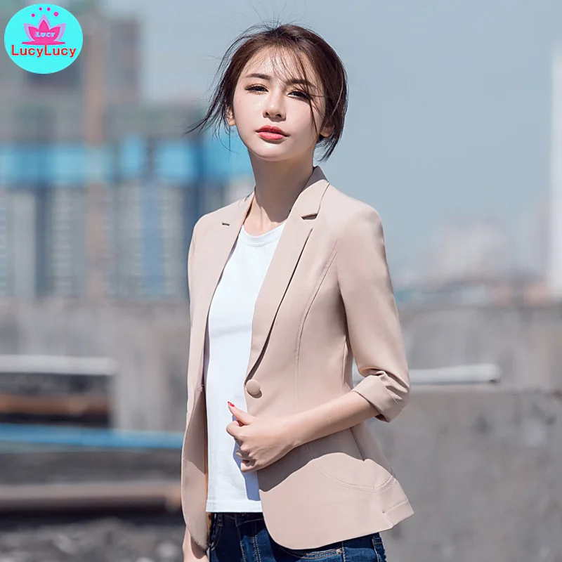 Fashion 2019 summer Korean version of the OL temperament women's suit collar seven points Slim suit Notched  Single Breasted