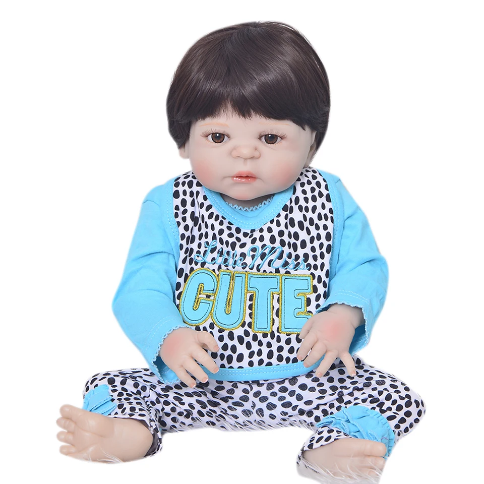 

Cute 23'' Reborn Silicona Vinyl Babies Girl XMAS Gifts Realista Newborn Dolls Wear Blue Clothes Reborn Dolls Boneca Brinquedos
