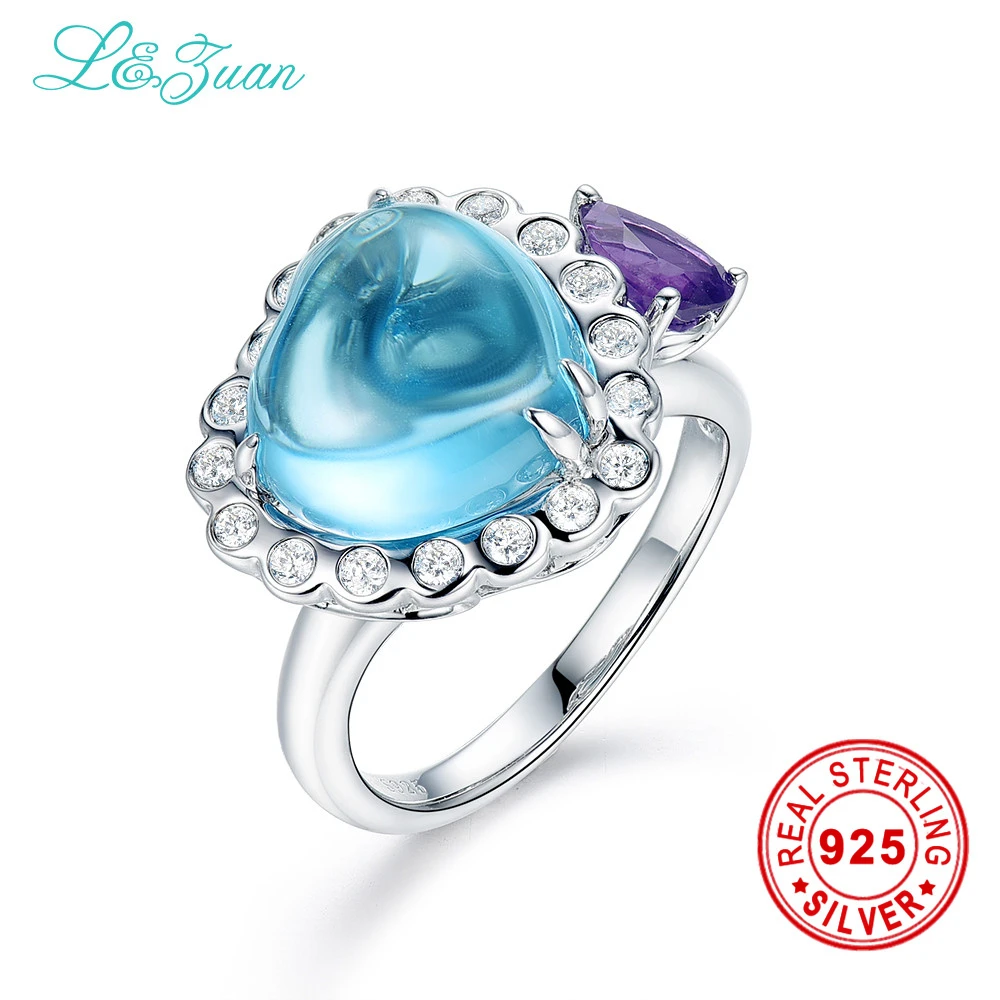 l&ampzuan noble Natural 7.24ct Topaz Blue Stone Prong Setting 925 sterling Ring Jewelry silver jewelry rings for women | Украшения и