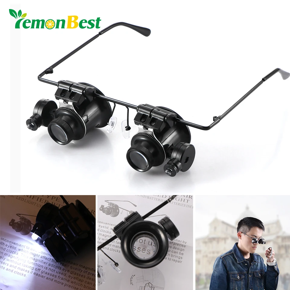 

Lemonbest 20X Illuminated Head Wearing Magnifying Lens glasses Type LED Light Binocular Watch Repair Magnifier