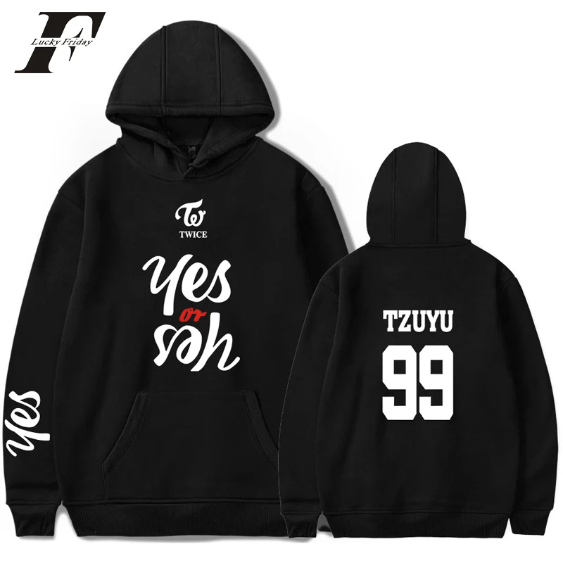 

LUCKYFRIDAYF 2019 TWICE YES OR YES In Men Hoodies Print Twice Abum Korea Knop Hooded Sweatshirt Men Women Top Funny Autumn