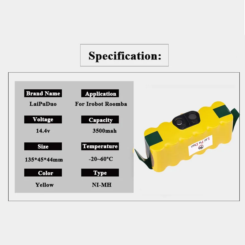 3500 мА/ч, 14,4 никель-металл-гидридный аккумулятор с напряжением Батарея для iRobot Roomba 500 600 700 800 серии пылесос 510 530 550 560 620 650 770 780 870 880 R3