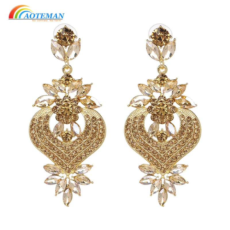 

AOTEMAN Vintage Long Big Rhinestone Statement Dangle Drop Earrings 2019 new arrival Trendy Crystal Earrings Wedding Jewelry