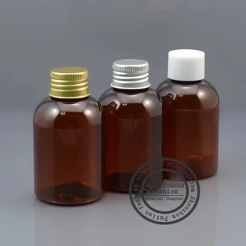 

50pcs,100ml Brown Empty Bottles, Aluminum Cap PET Red Bottles, plastic Cosmetic Shampoo Perfume Oil Bottles for Skin Care