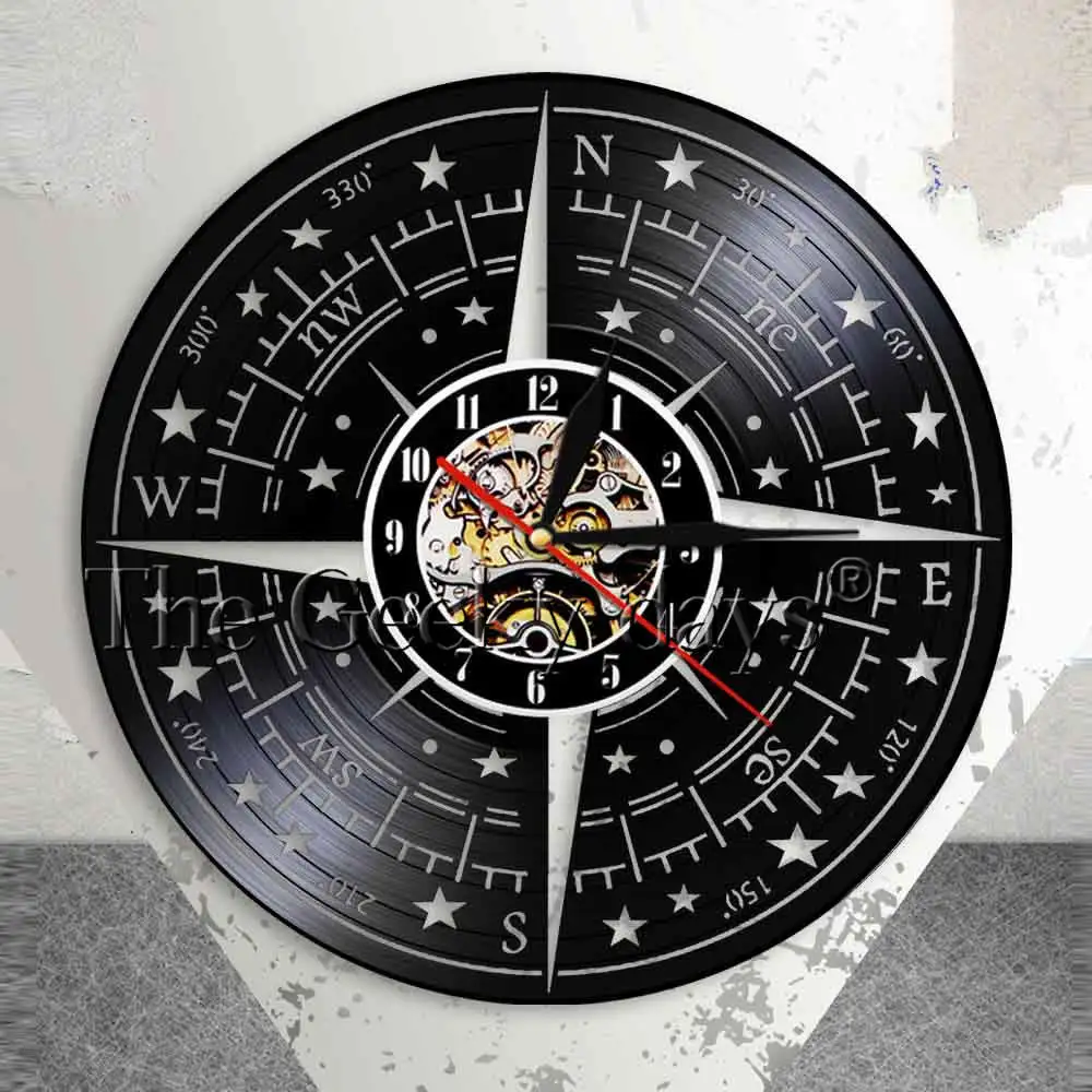 

Compass Rose Wall Decor Modern Design Wall Clock Nautical Vinyl Record Wall Clock Navigation Direction Mariners Sailors Gift