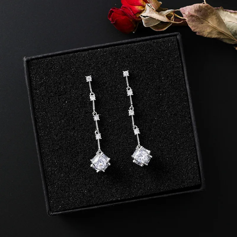 

Vintage Crystal Women Dangle Earrings Simple Zircon Fringed Block Earrings For Women Drops Earrings Bohemian Earrings
