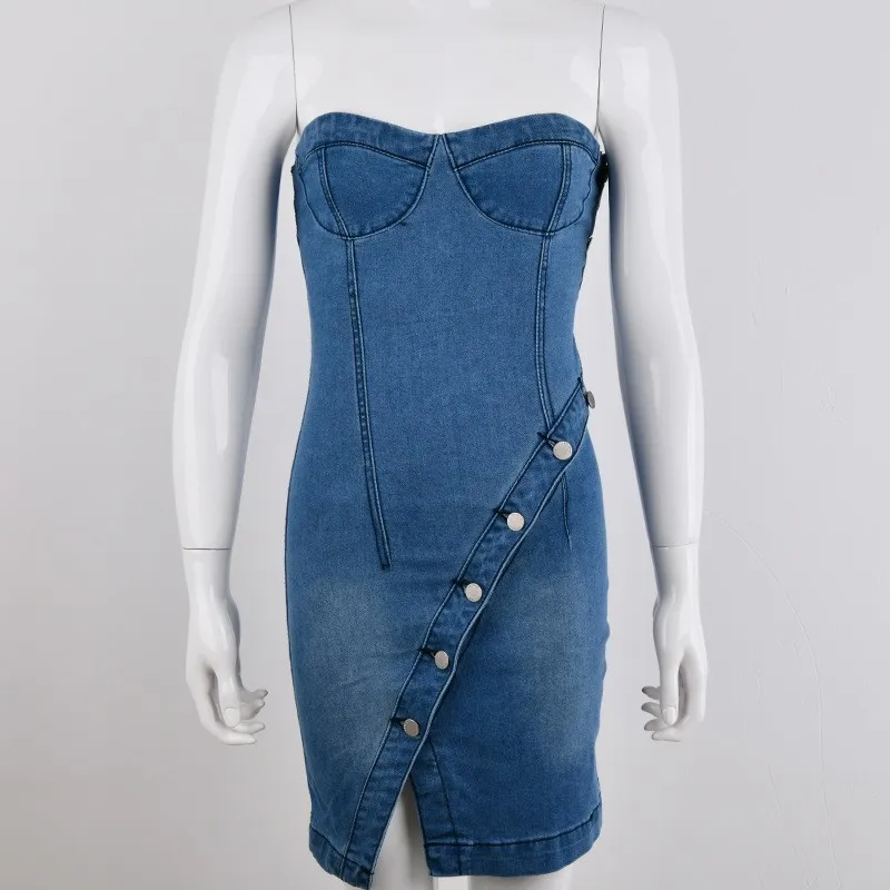 Ceremokiss Backless Bodycon Midi Dress Women Summer Vestidos 2019 New Pocket Button Jeans Dress Sexy Split Ladies Denim Dresses
