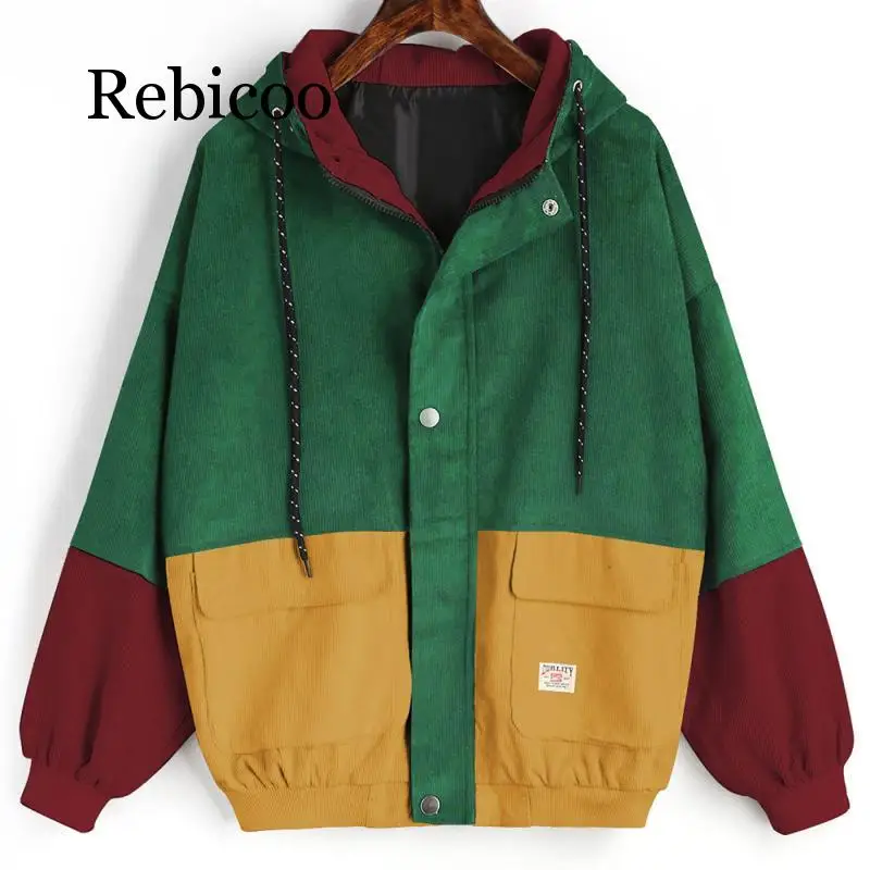 2019 college wind jacket long-sleeved corduroy loose stitching hooded baseball uniform zipper coat windbreaker jacket and jacket