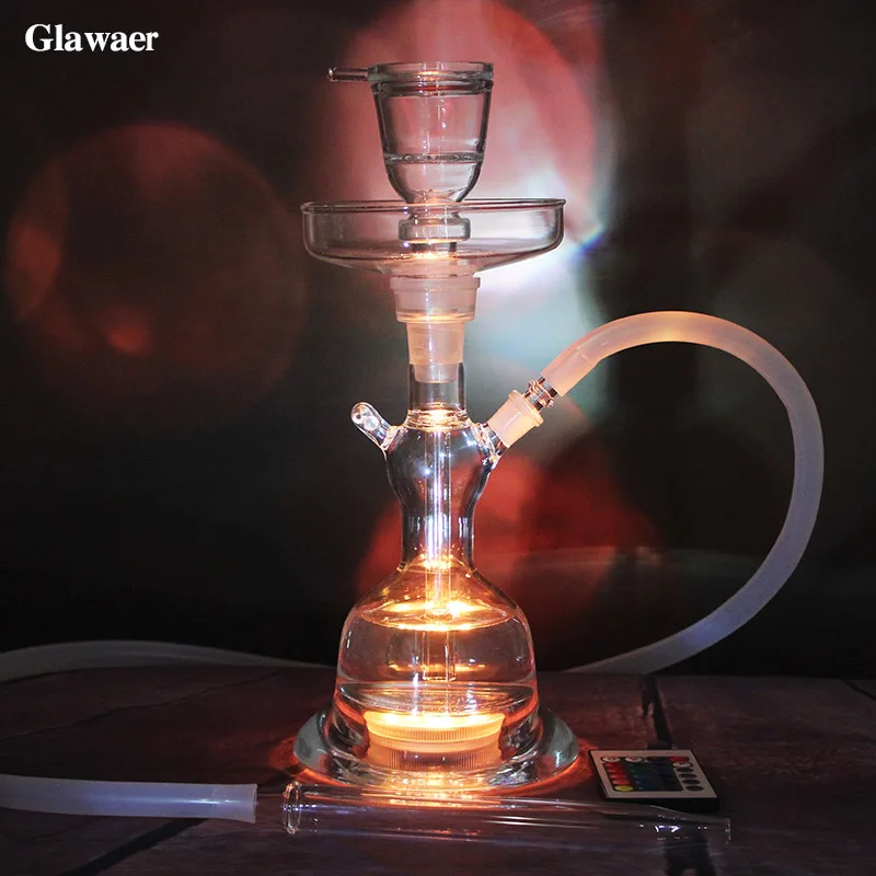 Nice Small Glass Hookahs with LED Light Nargile Somking Water Pipe