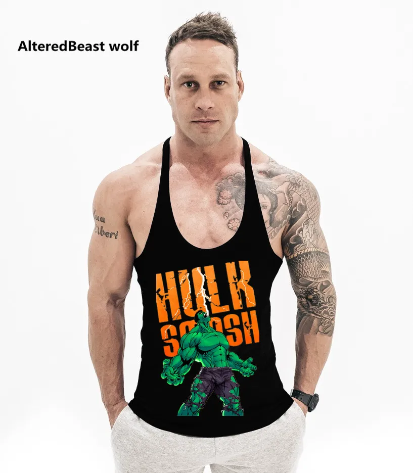 Мужской бодибилдинг короткий топ для фитнеса без рукавов рубашка Hulk Smash с круглым вырезом хлопковый жилет Повседневная модная майка Одежда