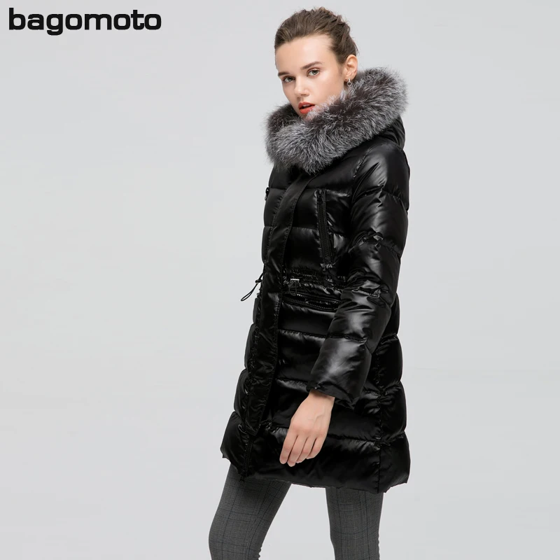 Bagomoto женская зимняя куртка с меховым воротником пальто 2018 Женская парка зимнее