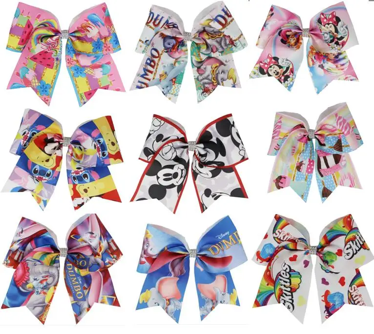

JUMBO 7" Cheer Bow Ponytail Holder print 3 Inch Ribbon Girls Hair Bows Cheerleading With Elastic Bands HairBow for Girls 20pcs/