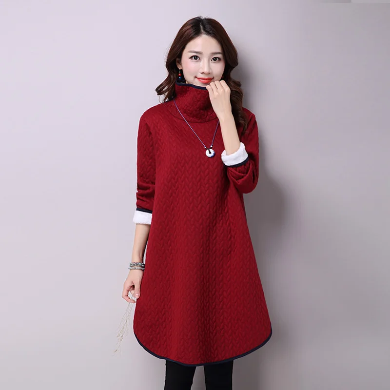Warm Plus Size Loose Winter Dress Women Fashion Casual Cotton Cashmere