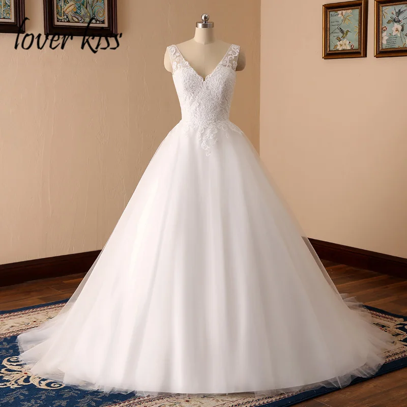 Lover Kiss vestido de novia романтическое кружевное праздничное свадебное платье с v-образным вырезом, свадебное платье с низкой спинкой