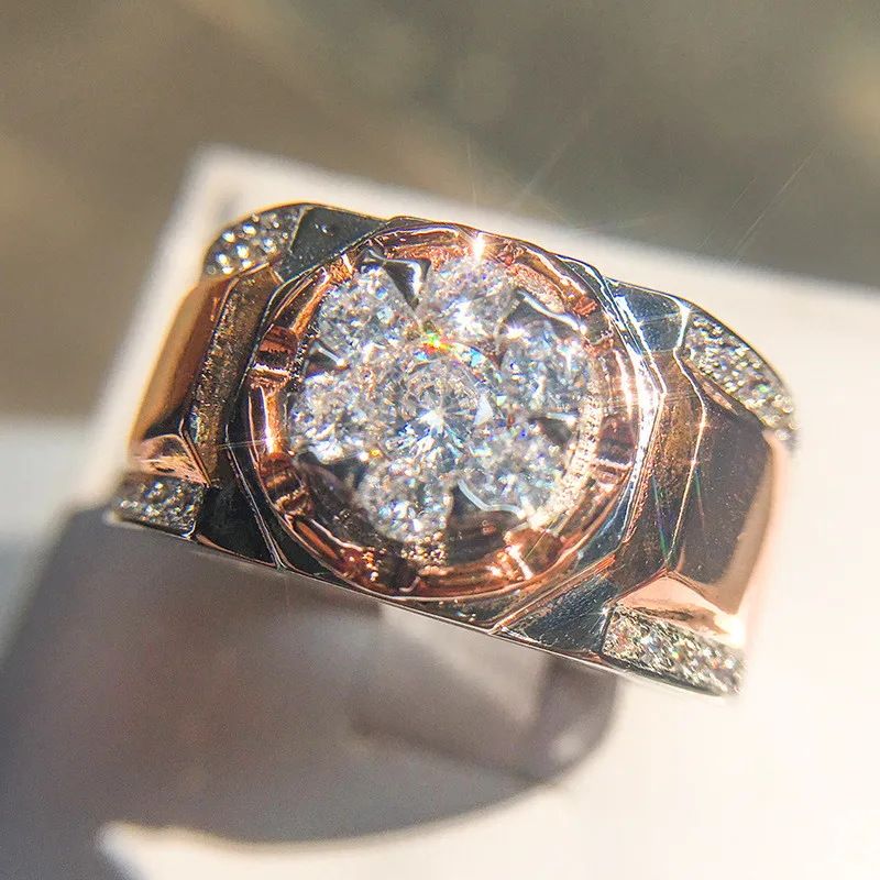 

Brilliant Male Big Zircon Stone Ring Fashion 925 Silver/Rose Gold Wedding Jewelry Luxury Party Wedding Rings For Men