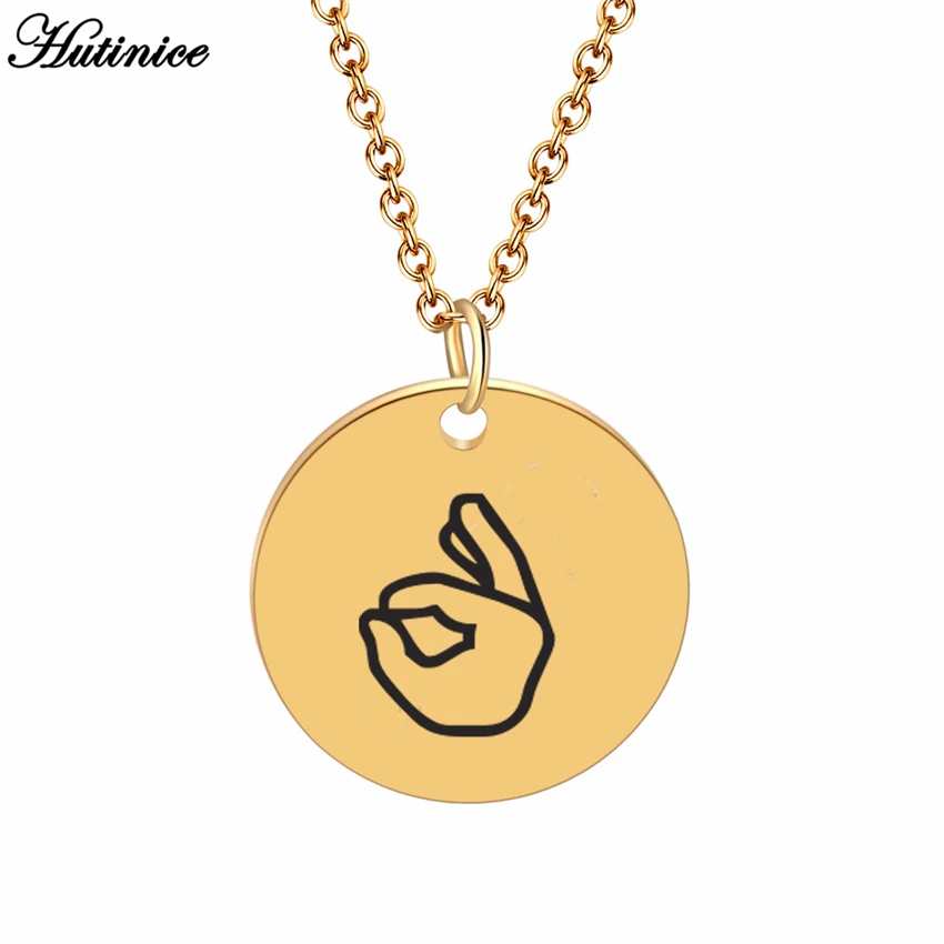 

Tiny Initial Sign Language Necklace For Best Friends Gold Disc OK Statement Necklaces Pendants For Women Jewelry Collares Mujer
