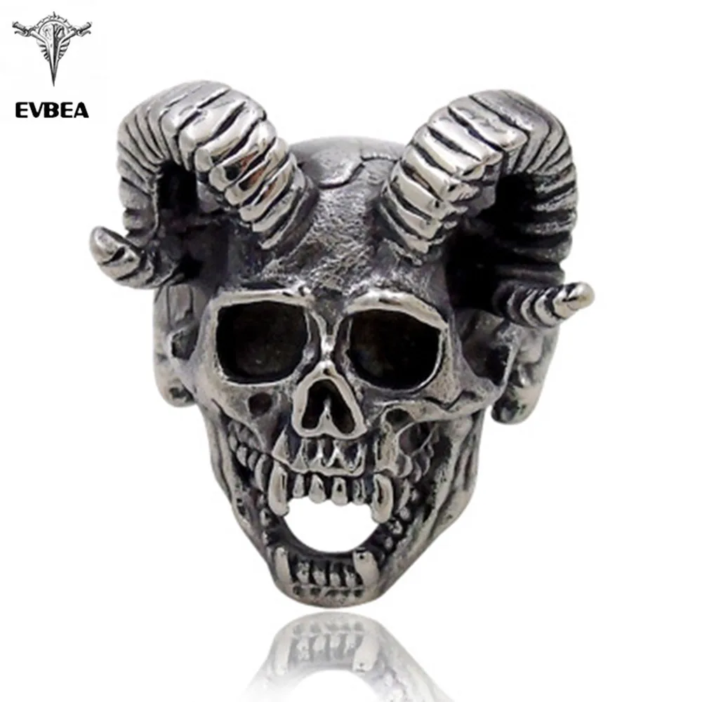 

EVBEA Exaggerated Personalized Jewelry Goat Horn Skull Rings Male Punk Vintage Big Finger Rings For Men Wholesale